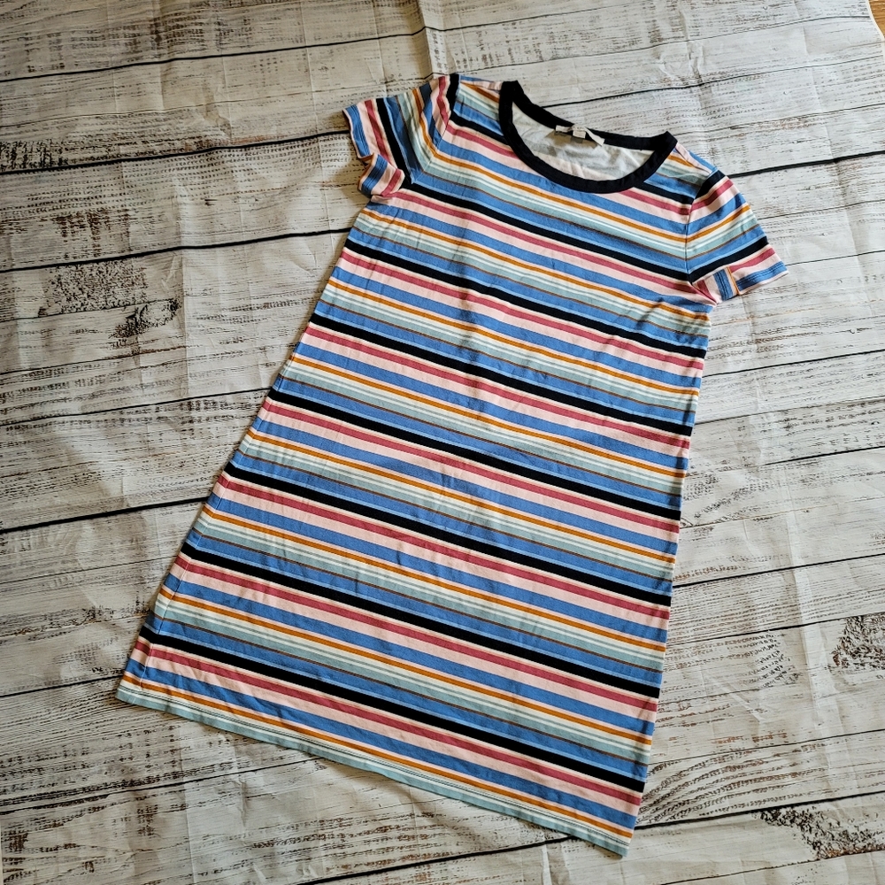LOFT Multicolor Striped Dress Women Size M Short Sleeves